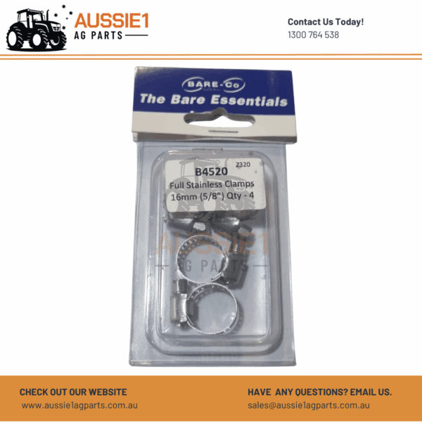 Pack of 4 Full Stainless Steel Hose Clamps 1/4" - 5/8" (6-16mm) - B4520