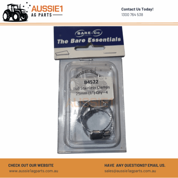 Pack of 4 Full Stainless Steel Hose Clamps 9/16" - 1" (14-27mm) - B4522