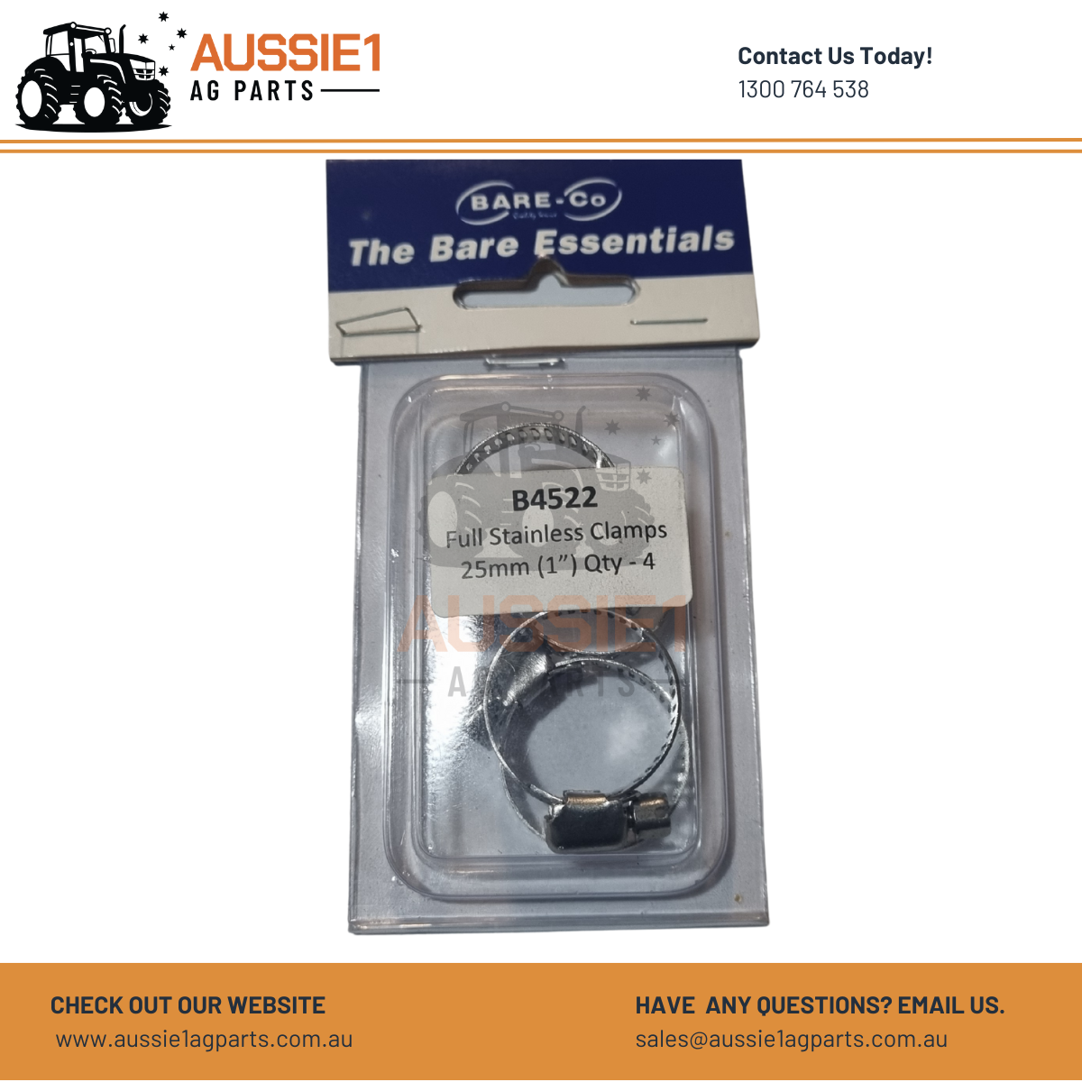 Pack of 4 Full Stainless Steel Hose Clamps 9/16" - 1" (14-27mm) - B4522