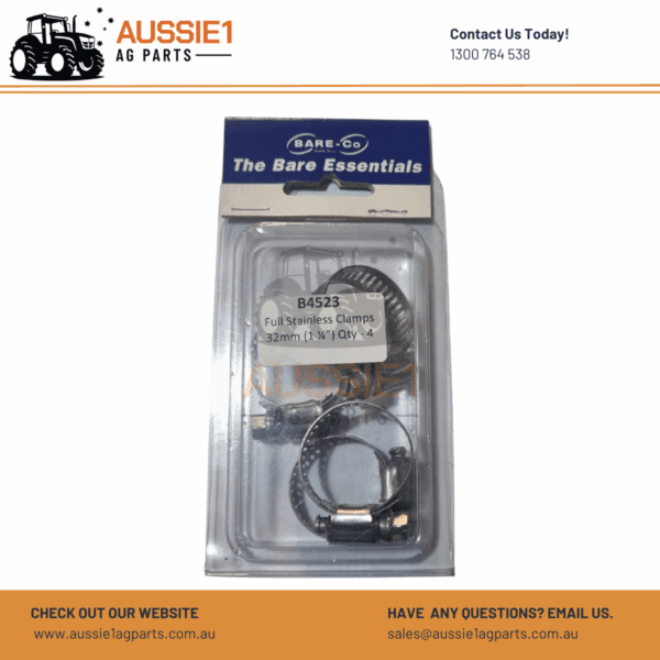 Pack of 4 Full Stainless Steel Hose Clamps 1/2" - 1 1/4" (13-32mm) - B4523