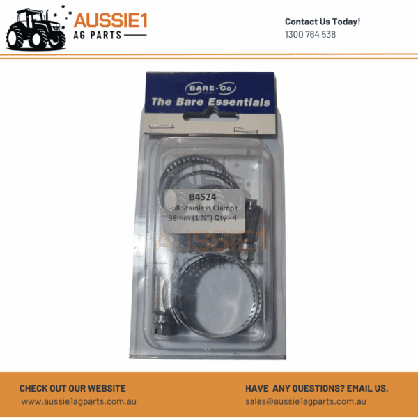 Pack of 4 Full Stainless Steel Hose Clamps 3/4" - 1 1/2" (19-38mm) - B4524