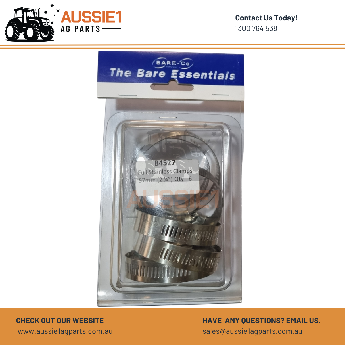 Pack of 6 Full Stainless Steel Hose Clamps 1 1/4" - 2 1/4" (32-57mm) - B4527
