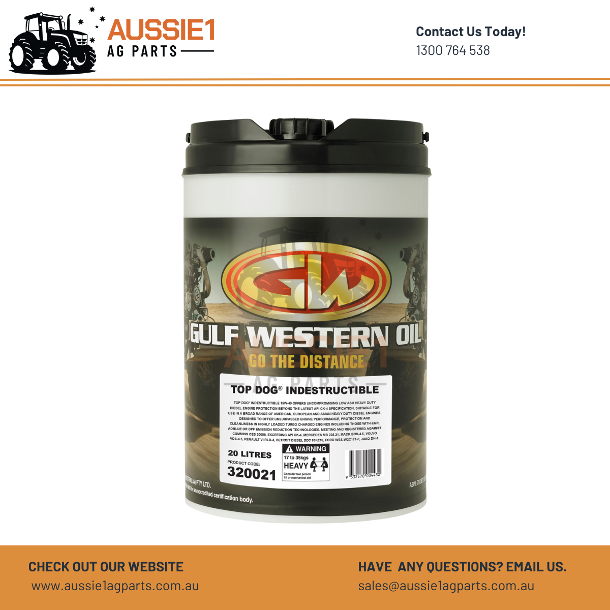 Gulf Western Oil Top Dog Indestructible 15W-40 - 20L - 320021